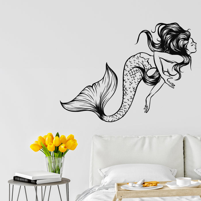 Vinyl Wall Decal Fantasy Mermaid Sea Siren Cartoon Style Stickers Mural (g9851)