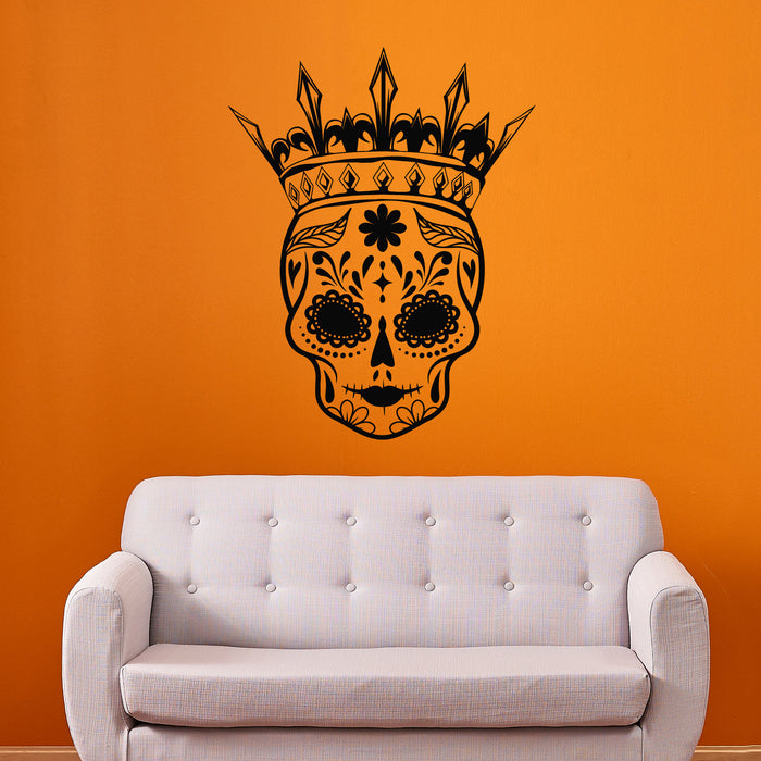 Vinyl Wall Decal Mexican Skull With Crown Queen Scary Decor Stickers Mural (g8771)