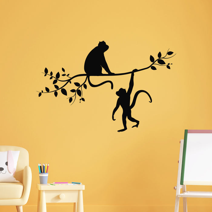Vinyl Wall Decal Monkey Silhouette Hanging On Trees Branch Stickers Mural (g9561)