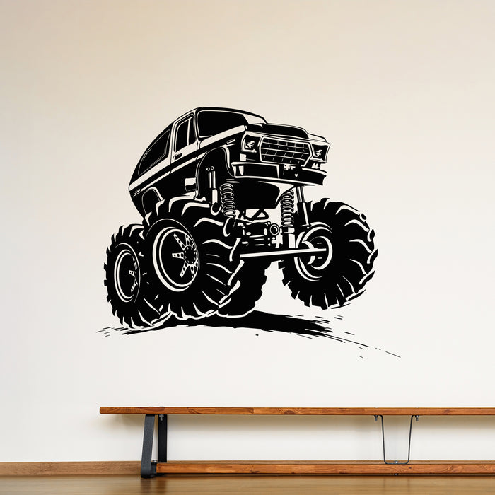 Vinyl Wall Decal Cartoon Monster Truck All-Wheel Drive Garage Decor Stickers Mural (g9161)