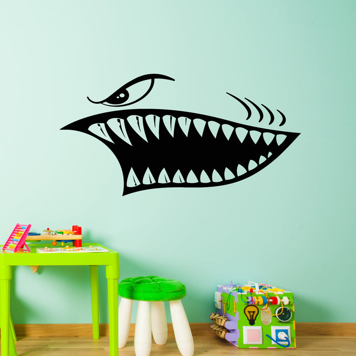 Vinyl Wall Decal Shark Jaws Screaming Face Horror Monster Stickers Mural (g9876)