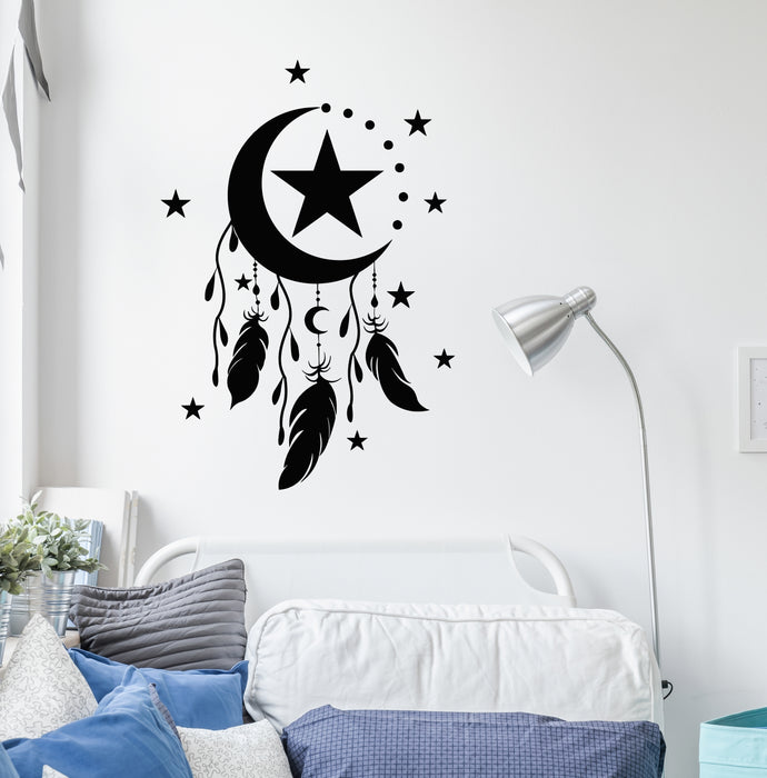 Vinyl Wall Decal Dreamcatcher With Crescent Moon Bedroom Decor Stickers Mural (g9470)