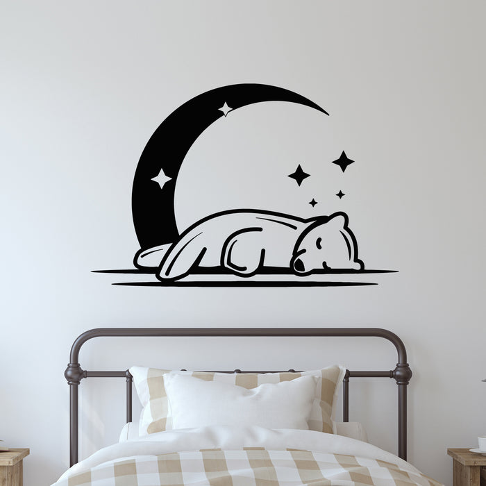 Vinyl Wall Decal Good Night Sleepy Bear Moon Crescent Stars Stickers Mural (L124)