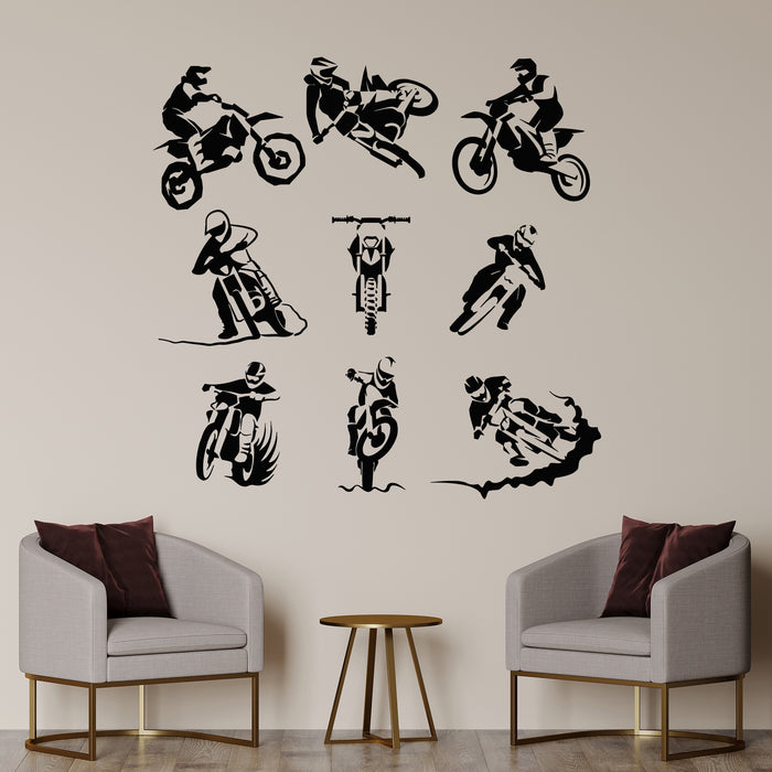 Vinyl Wall Decal Extreme Sport Motorbike Motocross Set Biker Decor Stickers Mural (g9101)