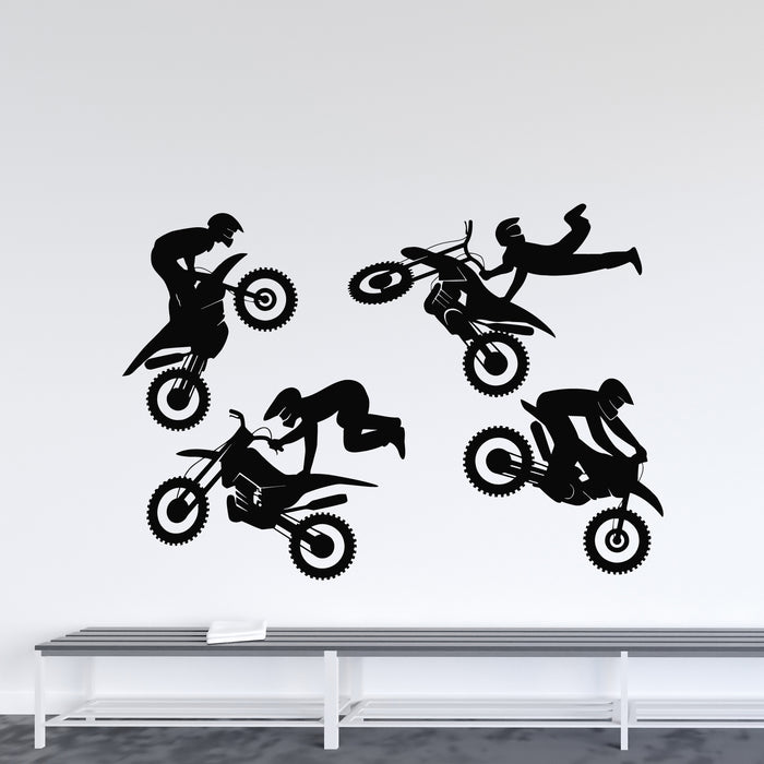 Vinyl Wall Decal     Motorcycle Motocross Jump Silhouette Bikers Riders Stickers Mural (g9118)