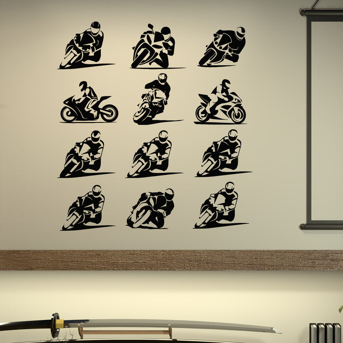 Vinyl Wall Decal Motorcycle Icon Set Sportbike Sign Extreme Bike Sport Stickers Mural (g9749)