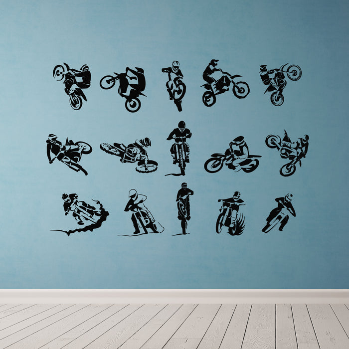 Vinyl Wall Decal Extreme Sport Dirt Bike Motorbike Set Motocross Stickers Mural (g9871)