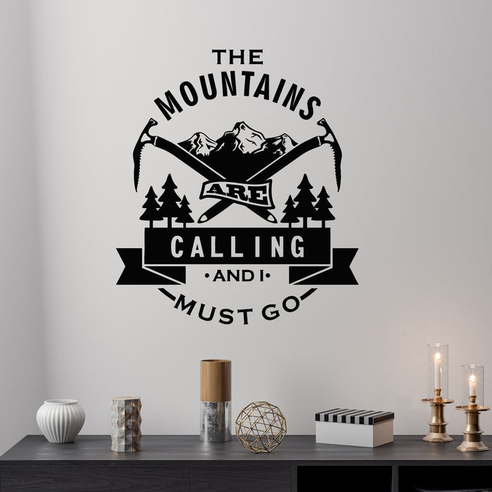 Vinyl Wall Decal Mountain Expedition Outdoor Adventure With Climbing Symbols Stickers Mural (g9273)