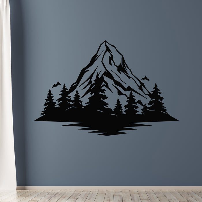 Vinyl Wall Decal Forest Mountain With Fir Trees And Landscape Stickers Mural (g9614)