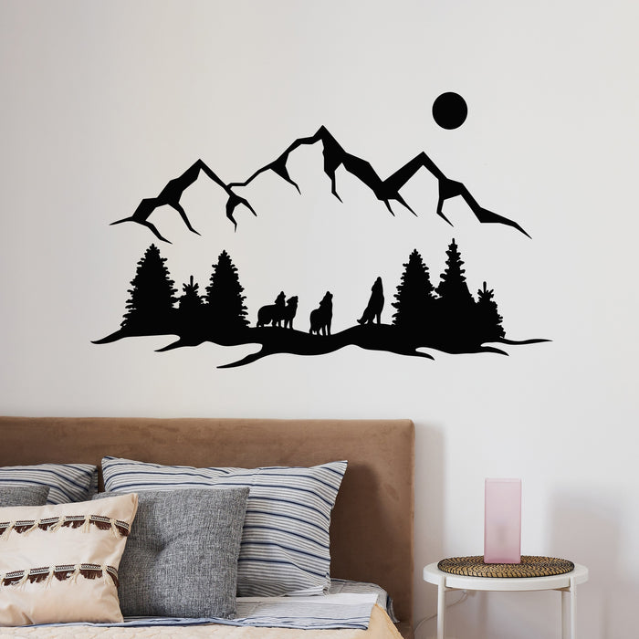 Vinyl Wall Decal Howling Wolf The Moon Forest Mountains Nature Stickers Mural (g9176)