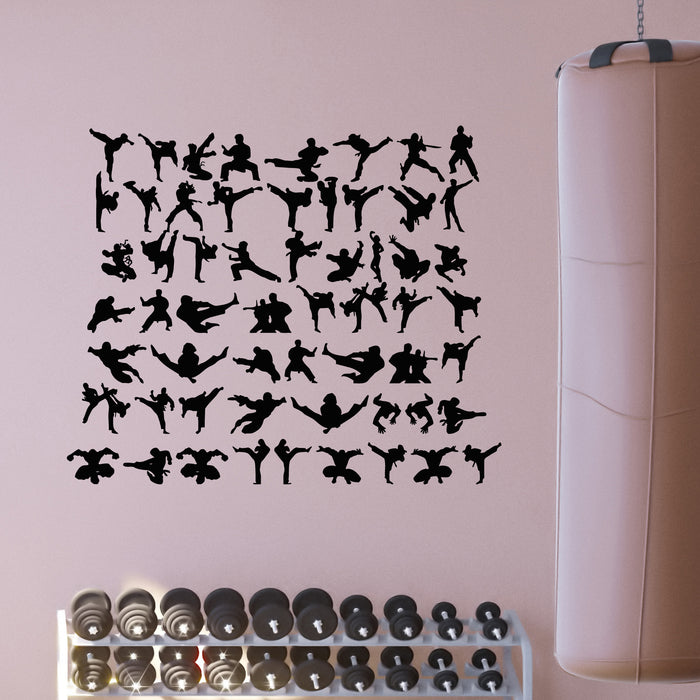 Vinyl Wall Decal Karate Patterns Silhouette Martial Arts Gym Stickers Mural (g8775)