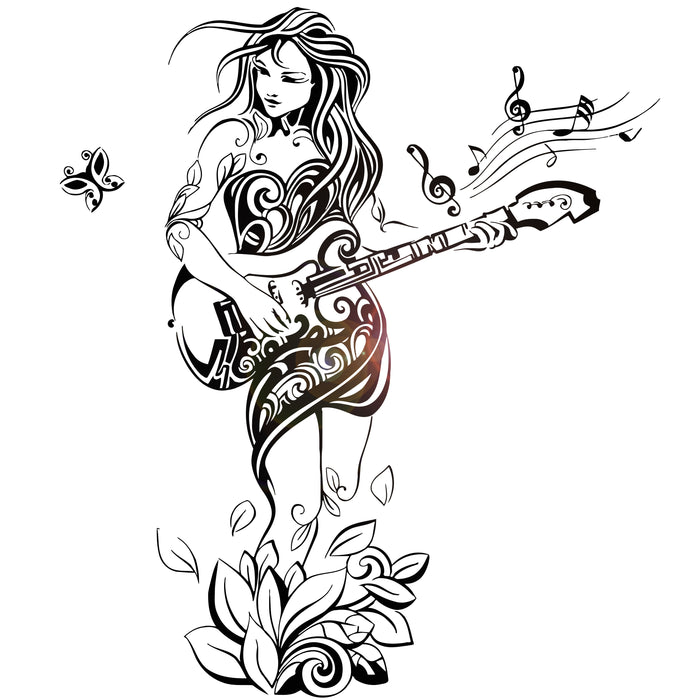 Vinyl Wall Decal Sexy Girl Musician Guitar Guitarist Hippie Nature Stickers Unique Gift (852ig)