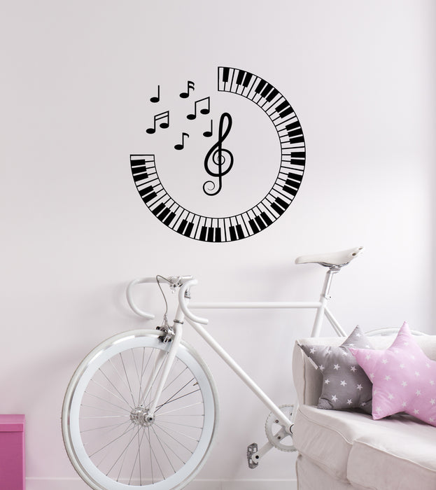 Vinyl Wall Decal Music Icon Musical Notes Piano Keys Circle Stickers Mural (g8544)