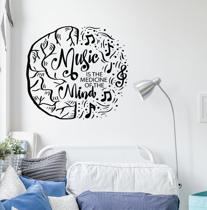 Vinyl Wall Decal Brain Drawing Music Medicine Of The Mind Quote Stickers Mural (g9020)