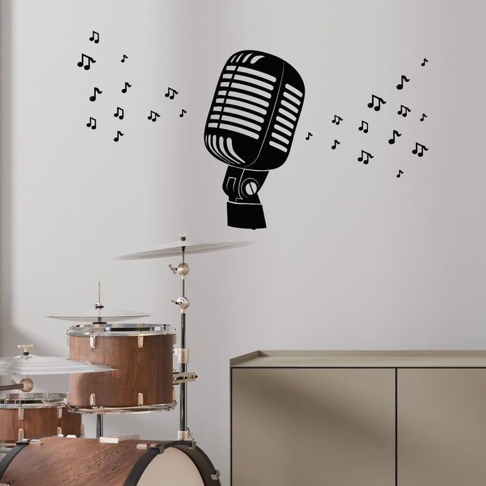 Vinyl Wall Decal Retro Microphone Vocal Music School Decor Stickers Mural (g9579)
