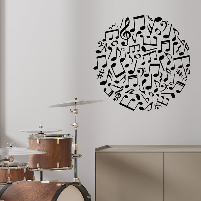 Vinyl Wall Decal Music Notes Round Abstract Pattern Musical Shcool Stickers Mural (g9671)