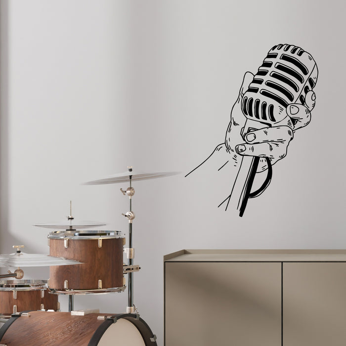 Vinyl Wall Decal Hand Microphone Musical Store Singer Vocalist Stickers Mural (g9689)