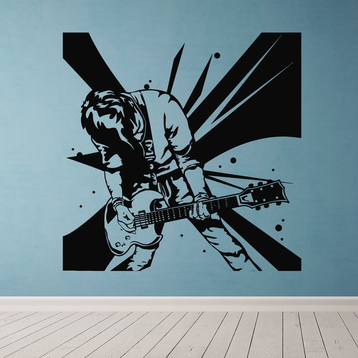 Vinyl Wall Decal Rock Star Electro Guitar Man Play Music Stickers Mural (g9744)