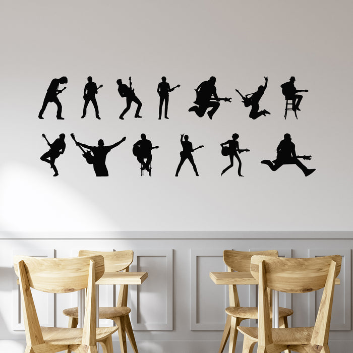 Vinyl Wall Decal Rock Band Silhouettes Playing Guitar Instruments Stickers Mural (g9903)