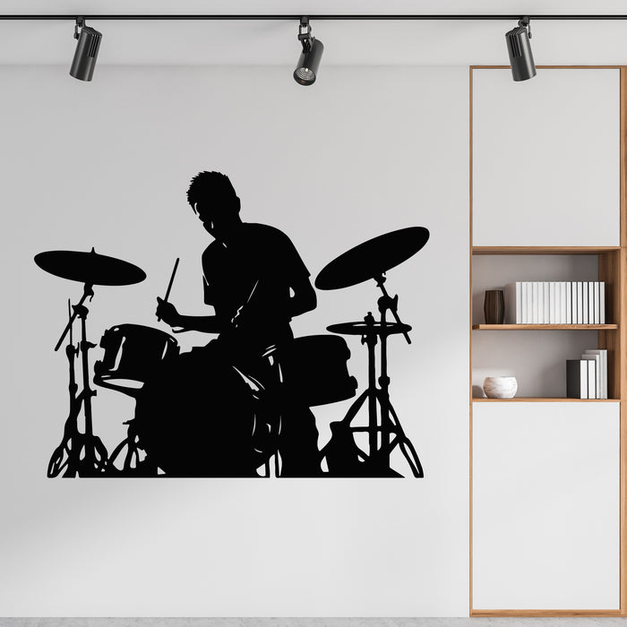 Vinyl Wall Decal Musician Drummer Drumming Drum Kit Rock Band Stickers Mural (g9943)