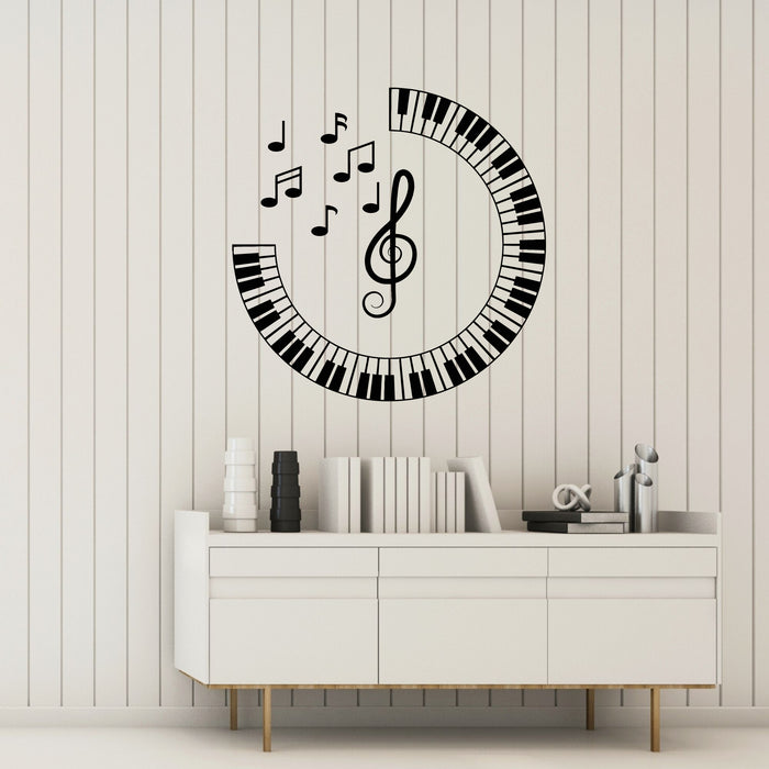 Vinyl Wall Decal Music Icon Musical Notes Piano Keys Circle Stickers Mural (g8544)