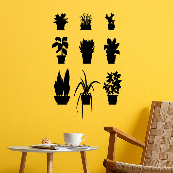 Vinyl Wall Decal Plant Pots Set Home Flowers Collection Interior Stickers Mural (L063)