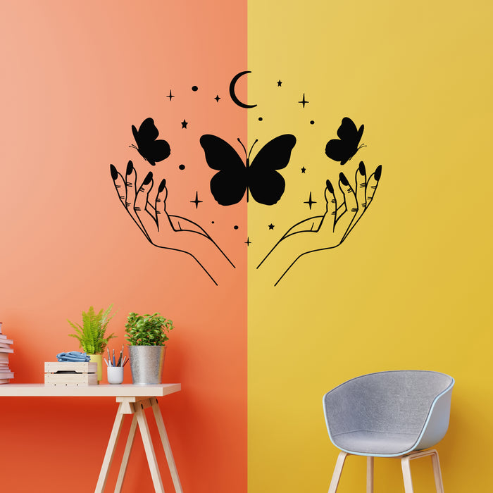 Vinyl Wall Decal Celestial Butterfly Moon Crescent Stars Decor Stickers Mural (L105)