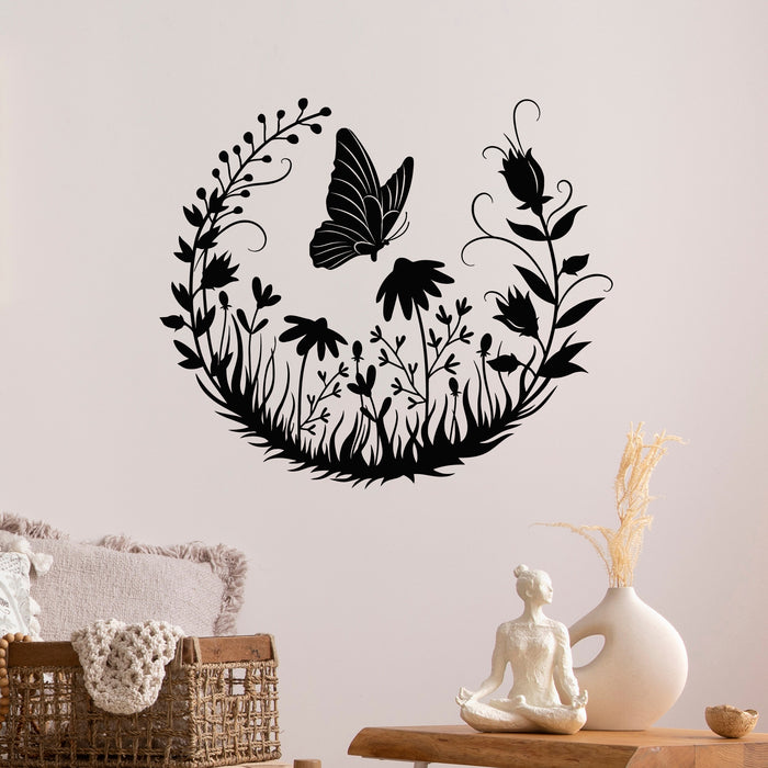 Vinyl Wall Decal Beautiful Style Floral Art Flying Butterfly Flowers Stickers Mural (g9115)