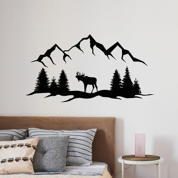 Vinyl Wall Decal Hunting Wild Deer In The Mountain Forest Nature Art Stickers Mural (g9123)