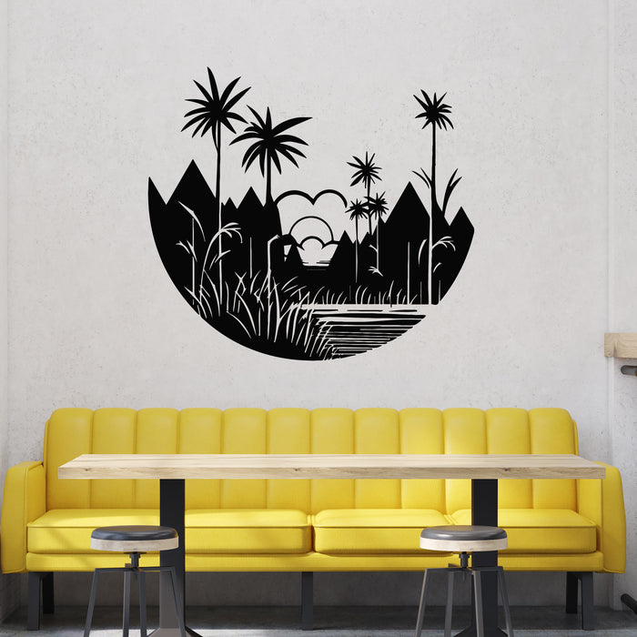 Vinyl Wall Decal Tropical Landscape Palm Trees Summer Stickers Mural (g9452)