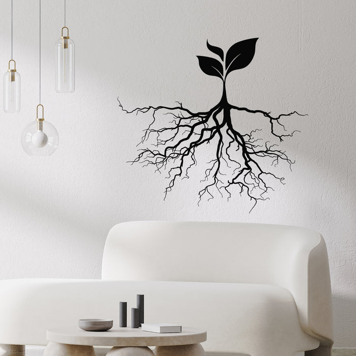 Vinyl Wall Decal Tree Root With Sprout Leaves Nature Decor Stickers Mural (g9666)