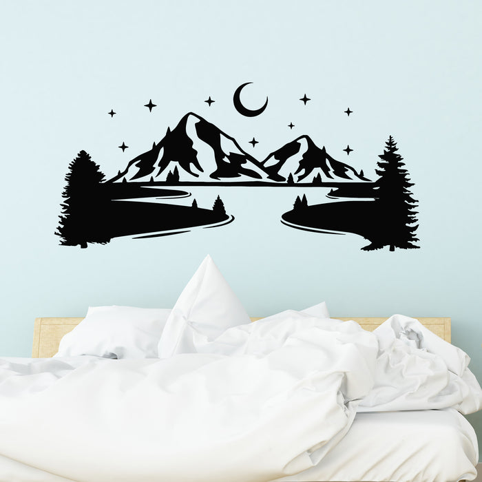 Vinyl Wall Decal Mountains Nature Night Stars Adventures Camp Stickers Mural (g8822)