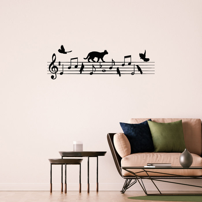 Vinyl Wall Decal Notes Music School Bird Cat Nursery Children's playroom Stickers Unique Gift (1035ig)