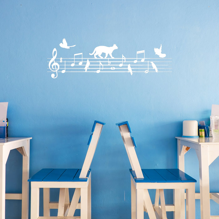 Vinyl Wall Decal Notes Music School Bird Cat Nursery Children's playroom Stickers Unique Gift (1035ig)