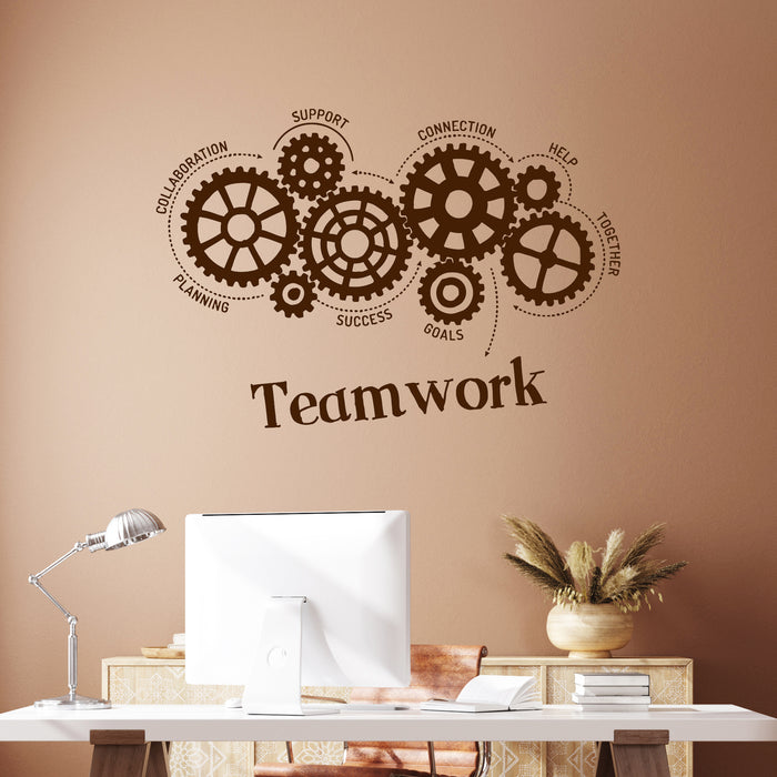 Vinyl Wall Decal Teamwork Gears Words Office Art Decoration Stickers Mural Unique Gift (ig4965)