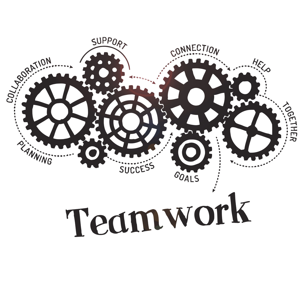 Vinyl Wall Decal Teamwork Gears Words Office Art Decoration Stickers M ...