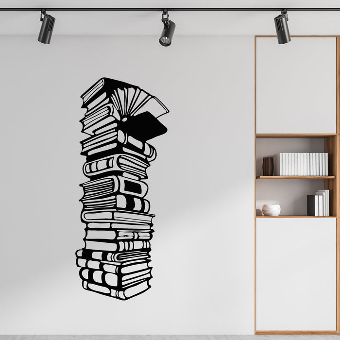 Vinyl Wall Decal Stacks Of Books Reading Room Books Store Stickers Mural (g9682)