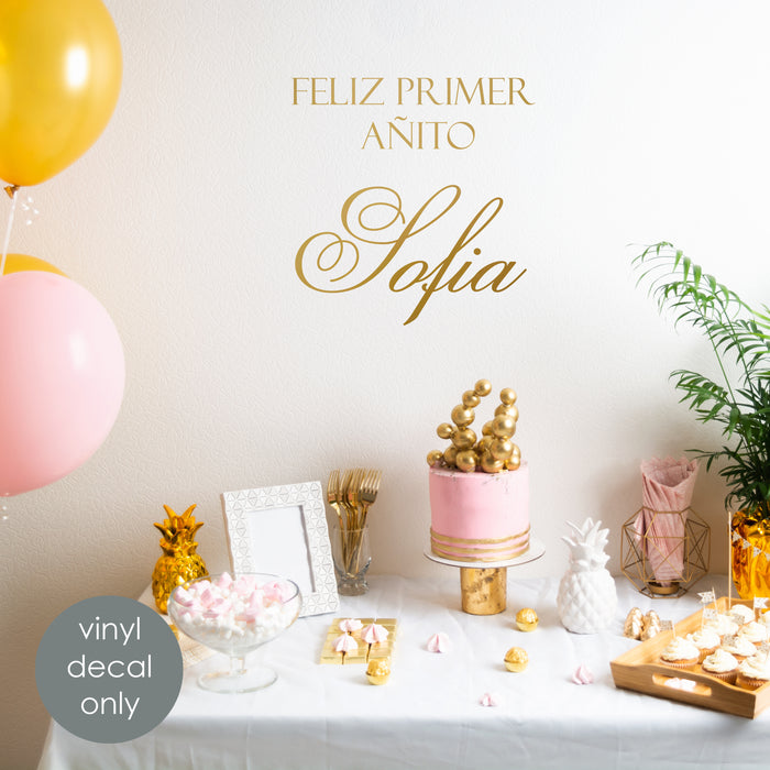 Custom “Feliz Primer Añito” Vinyl Decal – Personalized Spanish First Birthday Party Decoration w115