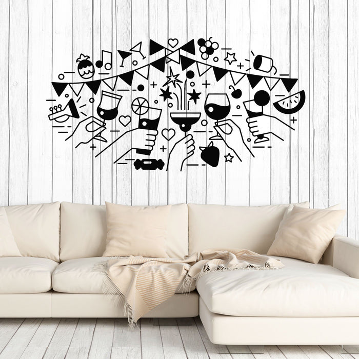 Vinyl Wall Decal Party Icons Happy Birthday Cheers Feast Stickers Mural (g8511)