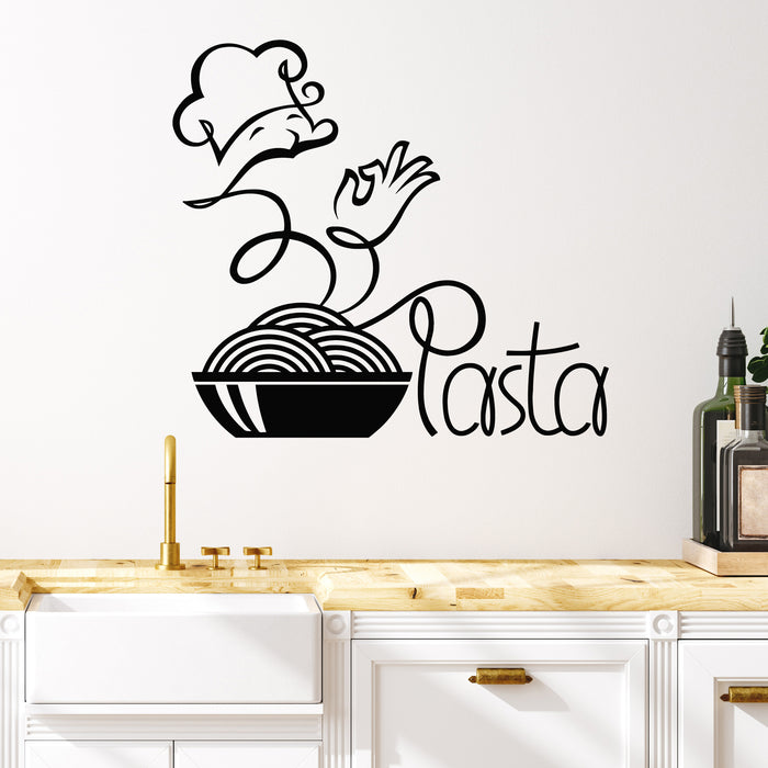 Vinyl Wall Decal Chef With Dish Tasty Food Italian Pasta Spaghetti Stickers Mural (g9159)
