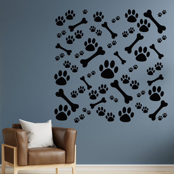 Vinyl Wall Decal Animal Tracks Patterns Paw Prints Dogs Bone Stickers Mural (g9054)