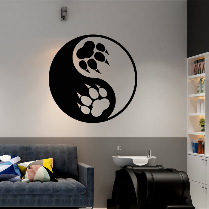 Vinyl Wall Decal Yin Yang Symbol Bear Paw Print Wild Life Stickers Mural (L138)