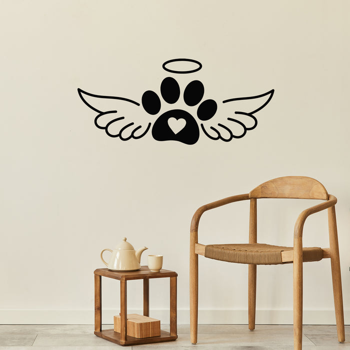 Vinyl Wall Decal Dog With Paw And Angel Wings Pets Shop Stickers Mural (g9396)