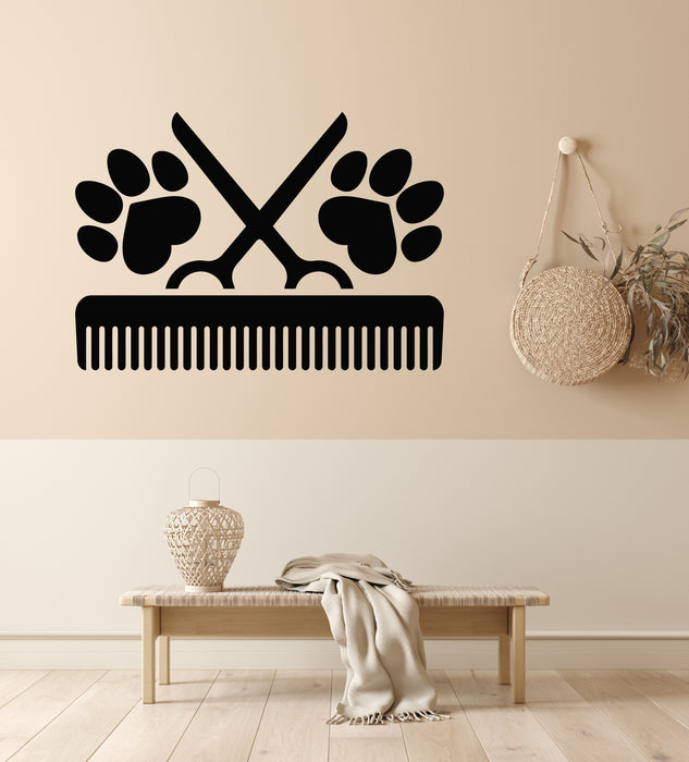 Vinyl Wall Decal Comb Scissors Pet Grooming Salon Pets Care Stickers Mural (g8636)