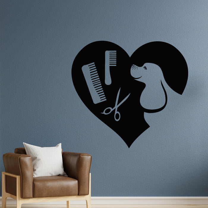 Vinyl Wall Decal Dog Scissors With Comb Pet Grooming Decor Stickers Mural (L147)