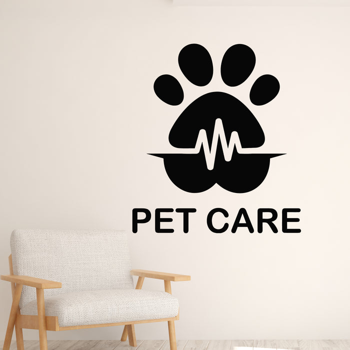 Vinyl Wall Decal Pets Care Paw Print Heart Symbol Vet Clinic Decor Stickers Mural (g8965)