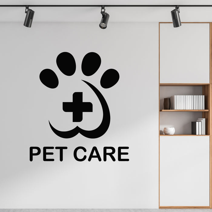 Vinyl Wall Decal Pets Care Clinic Logo Paw Prints Cross Nursery Decor Stickers Mural (g9039)
