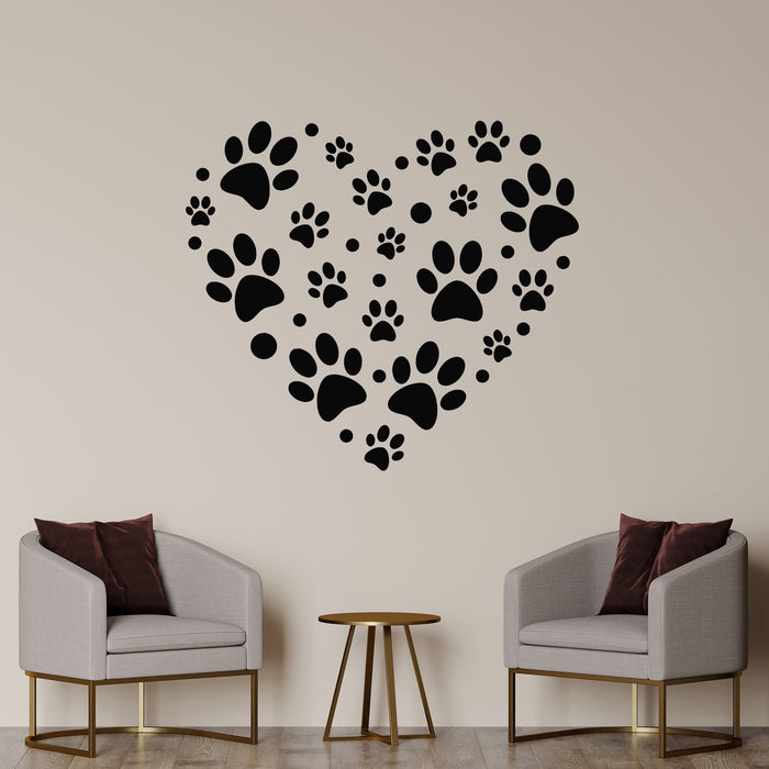 Vinyl Wall Decal Paw Prints Patterns Heart Symbol Pets Love Stickers Mural (g9268)