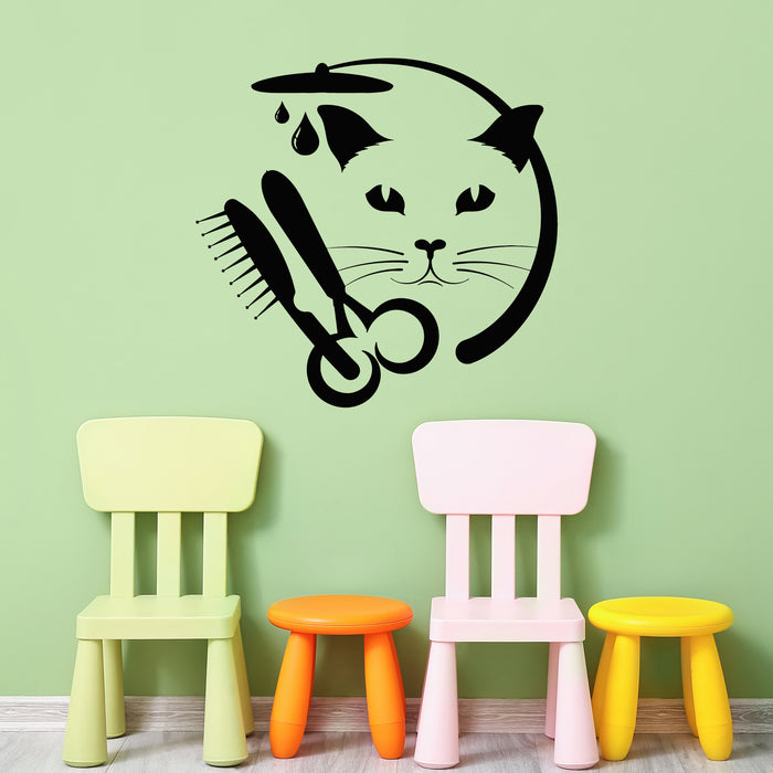 Vinyl Wall Decal Grooming Cats And Other Animals Scissors Nursery Stickers Mural (L149)