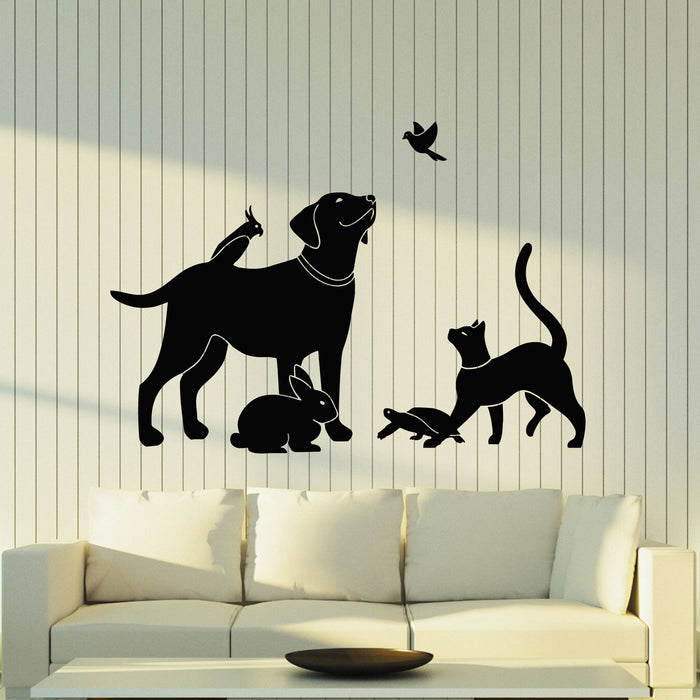 Vinyl Wall Decal Group of Pets Family Parrot Dog Cat Turtle Stickers Mural (g8574)